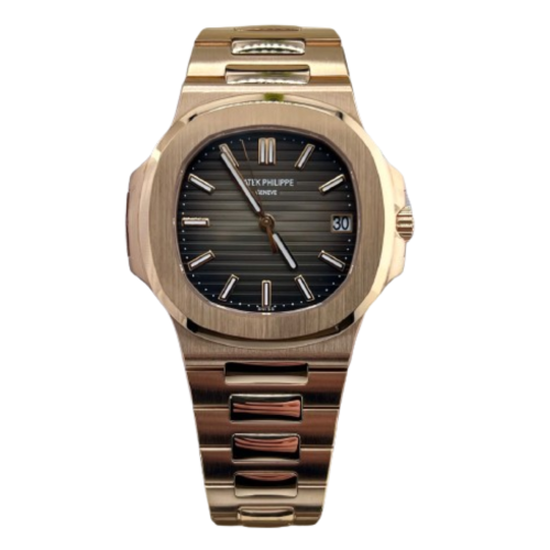 Replica Patek Philippe Nautilus 5711 in oro rosa con quadrante nero, vista frontale