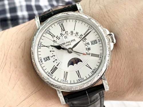 Patek Philippe Perpetual calendar with retrograde date hand 38 mm,White gold,5160/500G-001