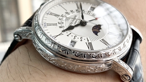 Patek Philippe Perpetual calendar with retrograde date hand 38 mm,White gold,5160/500G-001