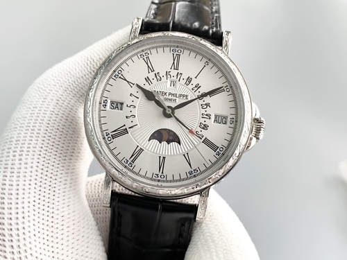 Patek Philippe Perpetual calendar with retrograde date hand 38 mm,White gold,5160/500G-001