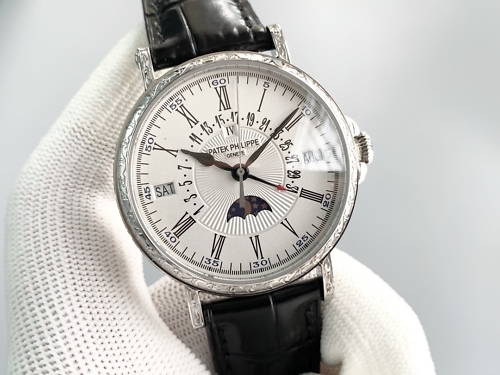 Patek Philippe Perpetual calendar with retrograde date hand 38 mm,White gold,5160/500G-001