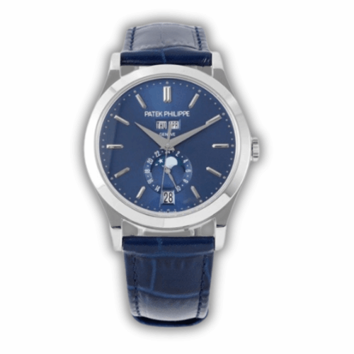 Replica Complications 5396R-015 Patek Philippe ANNUAL CALENDAR, MOON PHASES.</br> <span style="color: #a8927b; font-size: 90%;">38.5 mm,White Gold, Blue Dial</span>