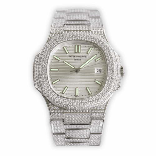 Replica Nautilus 5711-1300A-001 Patek Philippe </br> <span style="color: #a8927b; font-size: 90%;">40 mm, White Dial, Iced Out</span>
