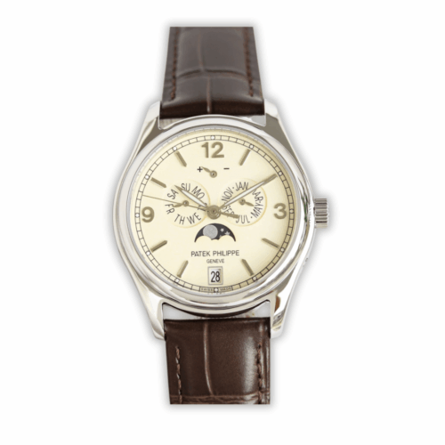 fake patek philippe 5146G-001 annual calendar white gold cream dial watch