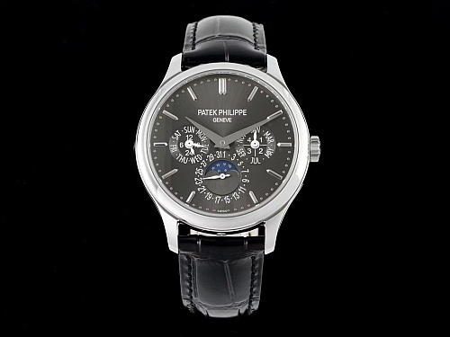 Fake Complication 5140R-014 grey dial 37.2mm white gold finish leather strap
