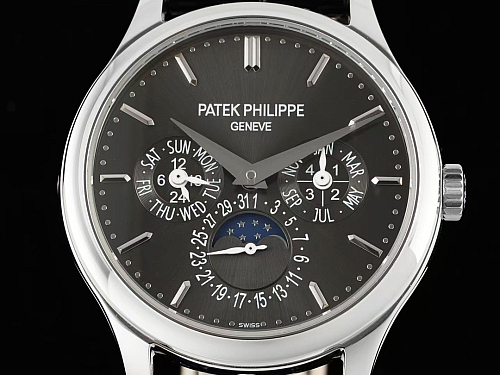 Fake Complication 5140R-014 grey dial 37.2mm white gold finish leather strap