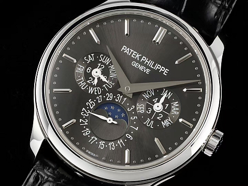 Fake Complication 5140R-014 grey dial 37.2mm white gold finish leather strap