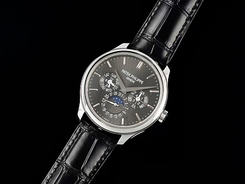 Fake Complication 5140R-014 grey dial 37.2mm white gold finish leather strap