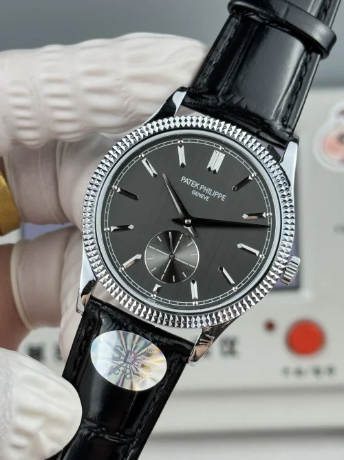 Replica Patek Philippe Calatrava 6119R-002 white gold 39mm black dial leather strap