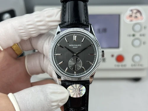 Replica Patek Philippe Calatrava 6119R-002 white gold 39mm black dial leather strap