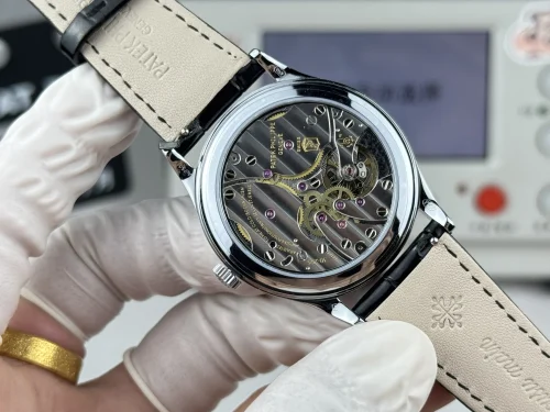 Replica Patek Philippe Calatrava 6119R-002 white gold 39mm black dial leather strap