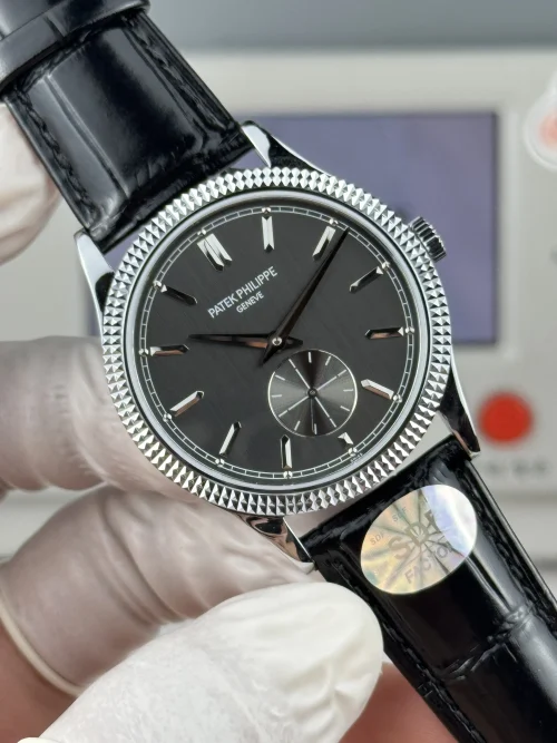 Replica Patek Philippe Calatrava 6119R-002 white gold 39mm black dial leather strap