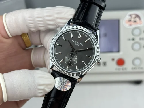 Replica Patek Philippe Calatrava 6119R-002 white gold 39mm black dial leather strap