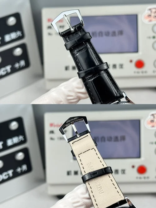 Replica Patek Philippe Calatrava 6119R-002 white gold 39mm black dial leather strap