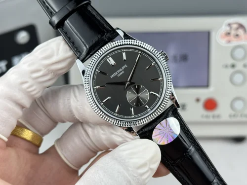 Replica Patek Philippe Calatrava 6119R-002 white gold 39mm black dial leather strap