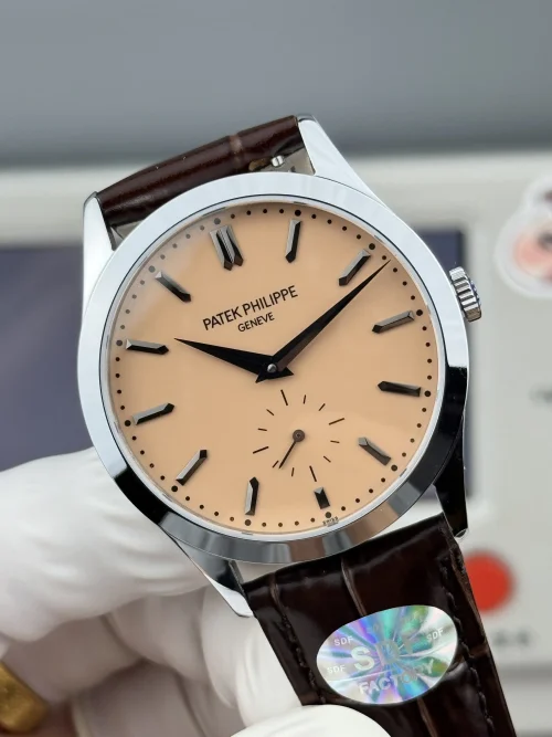 Replica Patek Philippe Calatrava 6196P-001 salmon dial 38mm leather strap