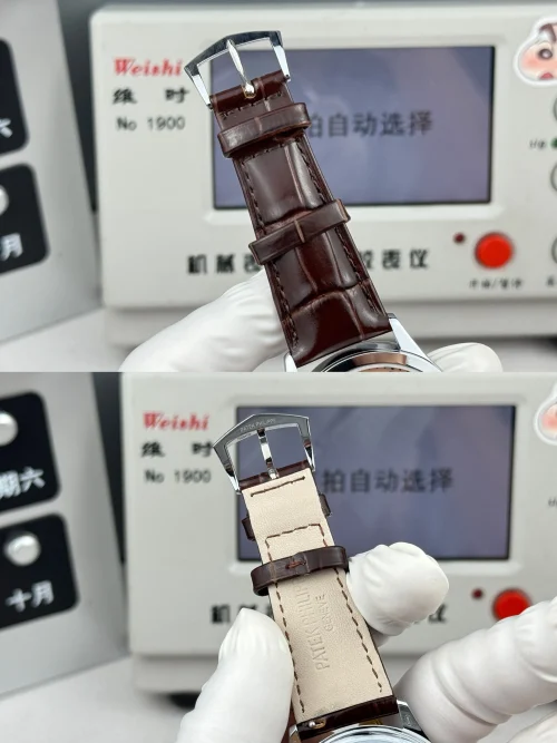 Replica Patek Philippe Calatrava 6196P-001 salmon dial 38mm leather strap