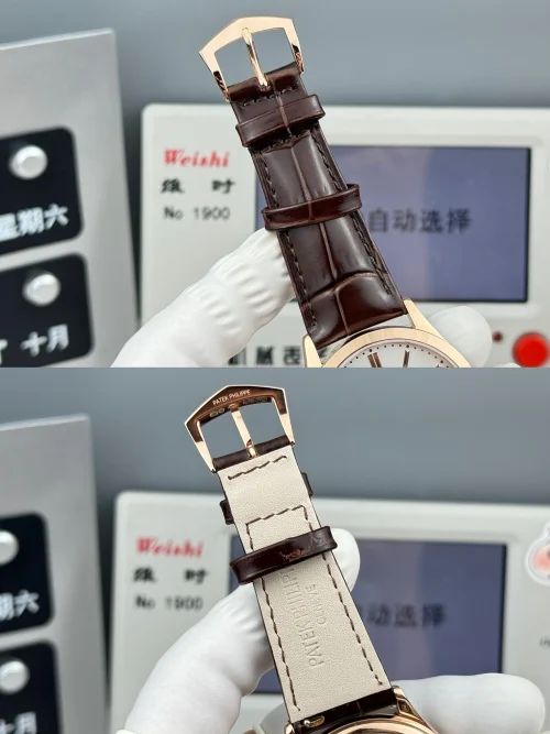 Replica Patek Philippe Calatrava 6196P-003 rose gold white dial 38mm leather strap