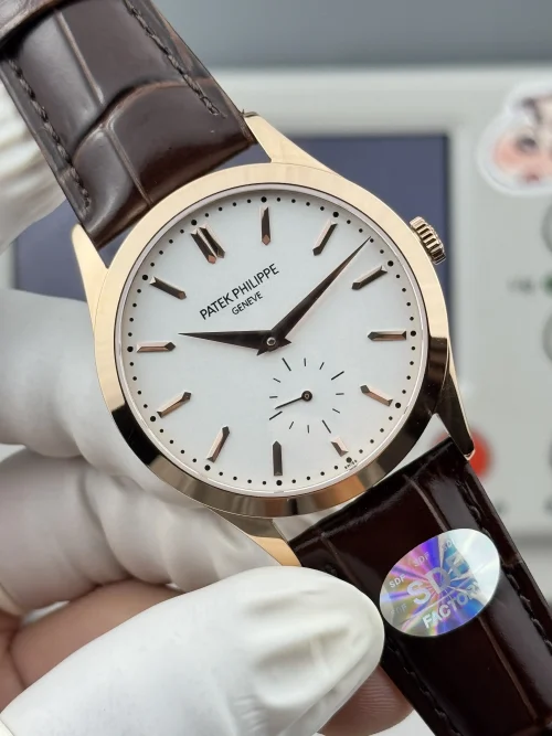 Replica Patek Philippe Calatrava 6196P-003 rose gold white dial 38mm leather strap
