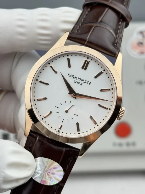 Replica Patek Philippe Calatrava 6196P-003 rose gold white dial 38mm leather strap