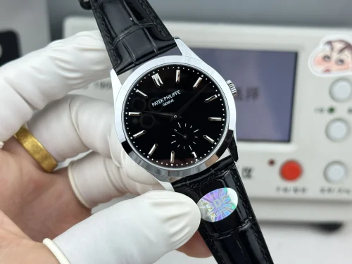Replica Patek Philippe Calatrava 6196P-004 black dial 38mm leather strap