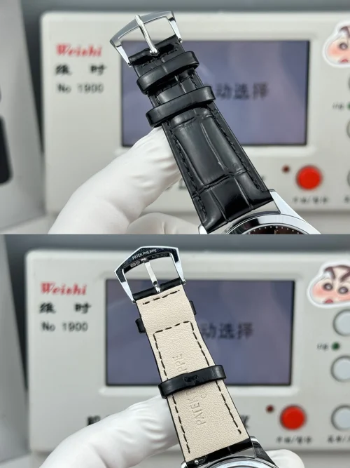 Replica Patek Philippe Calatrava 6196P-004 black dial 38mm leather strap