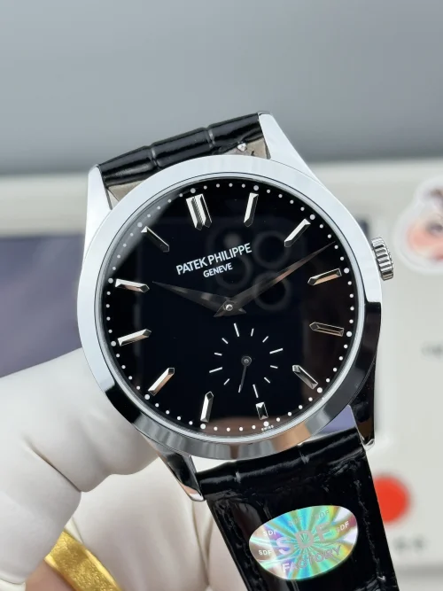Replica Patek Philippe Calatrava 6196P-004 black dial 38mm leather strap