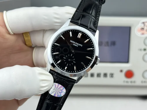 Replica Patek Philippe Calatrava 6196P-004 black dial 38mm leather strap