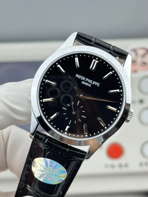 Replica Patek Philippe Calatrava 6196P-004 black dial 38mm leather strap