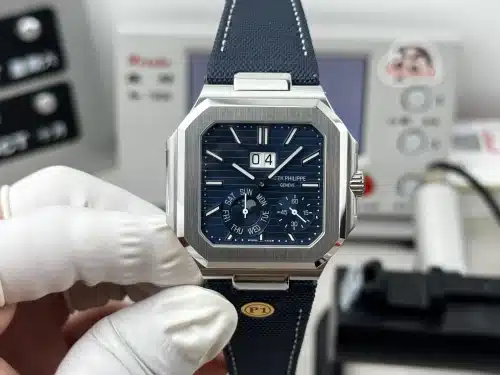 Replica Patek Philippe Cubitus 5822P-001 blue dial leather strap