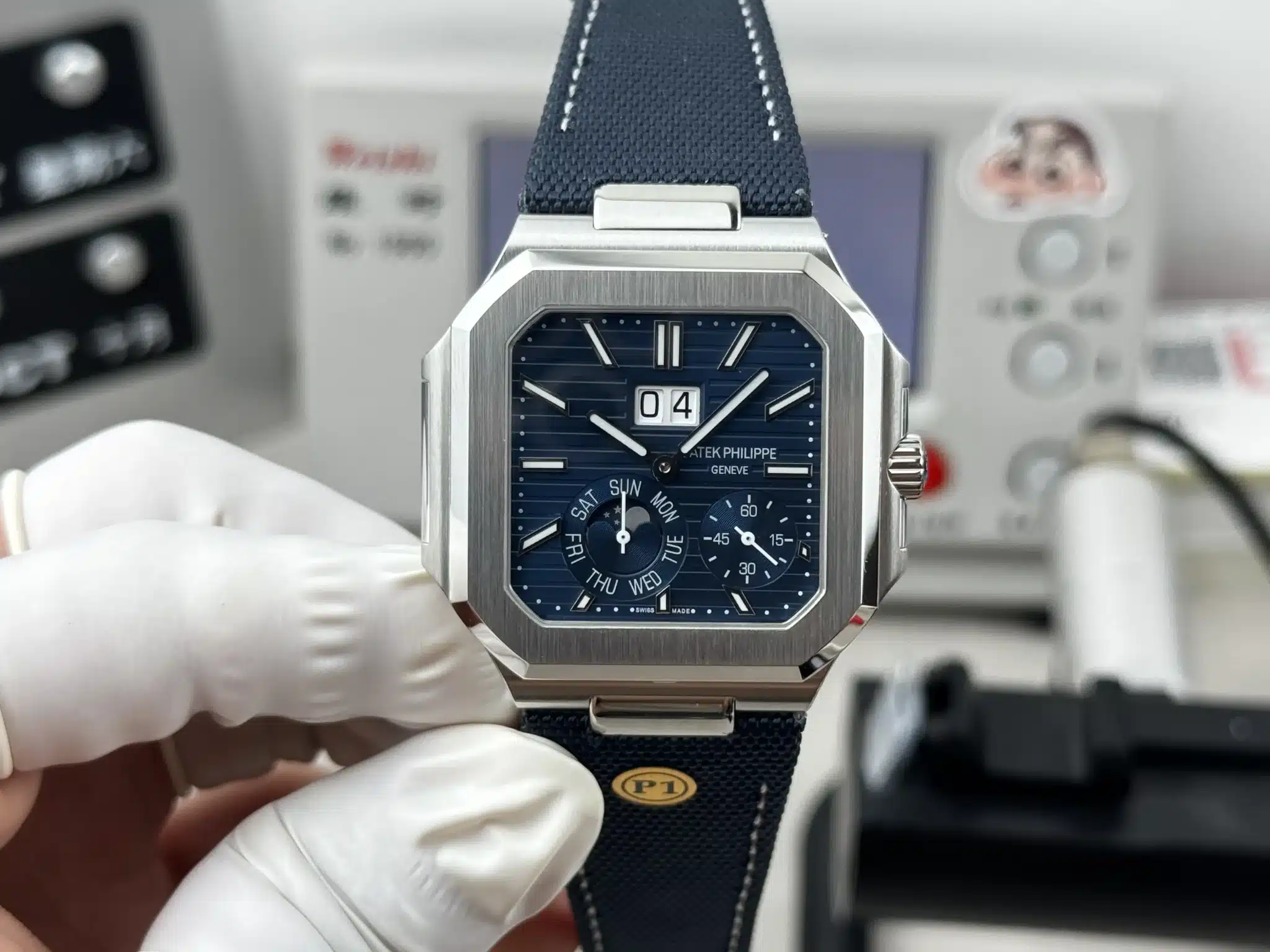 Replica Patek Philippe Cubitus 5822P-001 blue dial leather strap