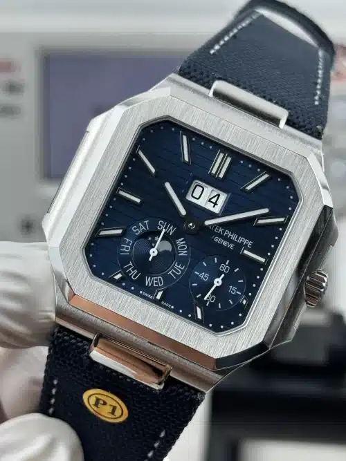 Replica Patek Philippe Cubitus 5822P-001 blue dial leather strap