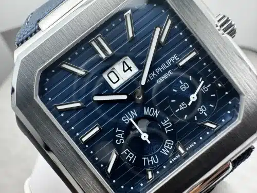 Replica Patek Philippe Cubitus 5822P-001 blue dial leather strap