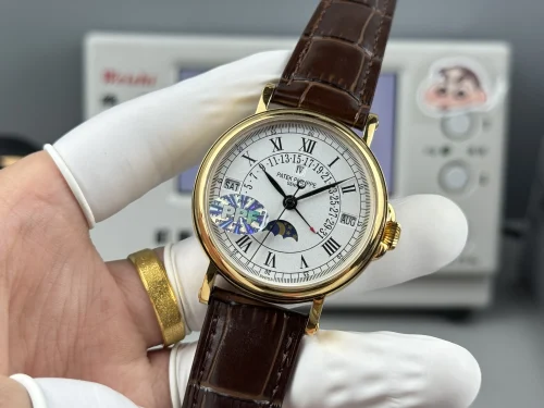Replica Patek Philippe 5159-003 yellow gold perpetual calendar brown strap
