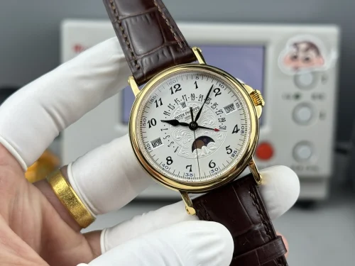 Replica Patek Philippe 5159-003 yellow gold perpetual calendar brown strap