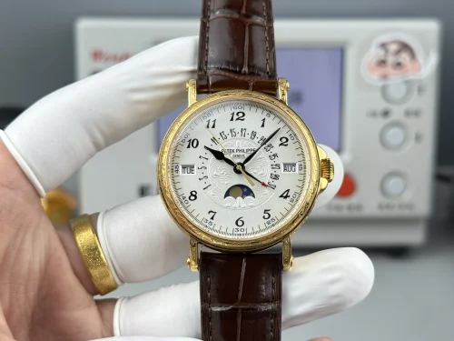 Replica Patek Philippe 5159-003 yellow gold perpetual calendar brown strap