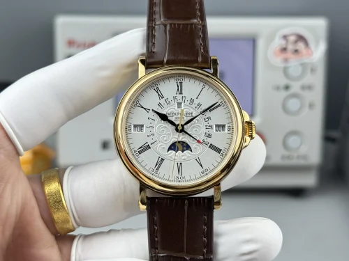 Replica Patek Philippe 5159-003 yellow gold perpetual calendar brown strap