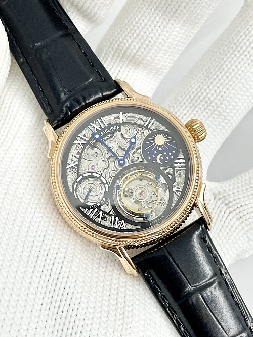 Replica Patek Philippe Sky Moon Tourbillon 42mm skeleton dial rose gold