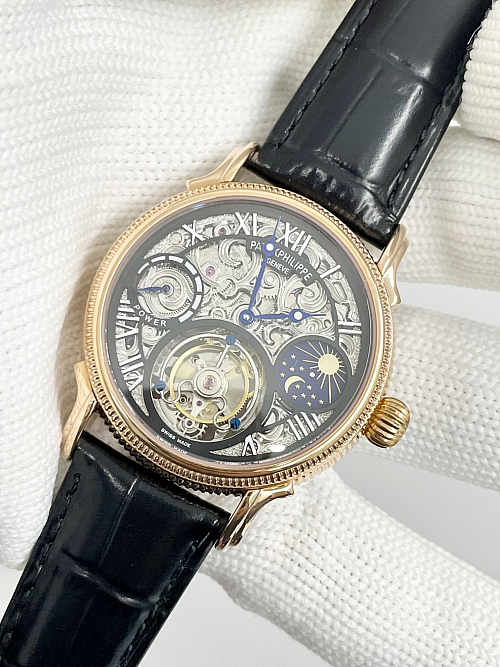Replica Patek Philippe Sky Moon Tourbillon 42mm skeleton dial rose gold