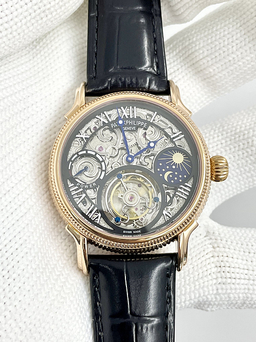 Replica Patek Philippe Sky Moon Tourbillon 42mm skeleton dial rose gold