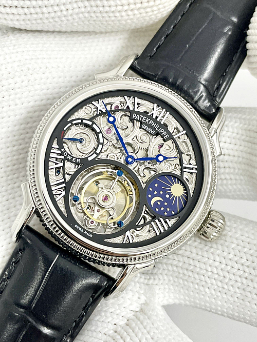 Replica Patek Philippe Sky Moon Tourbillon 42mm skeleton dial rose gold