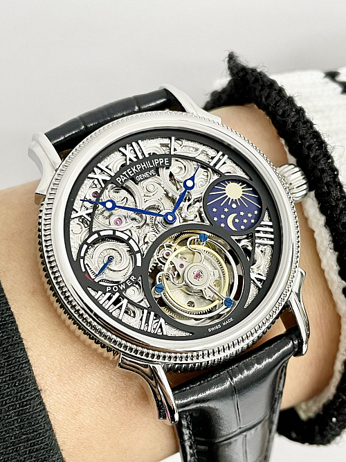 Replica Patek Philippe Sky Moon Tourbillon 42mm skeleton dial rose gold