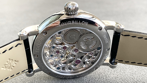 Replica Patek tourbillon moonphase black dial gold steel