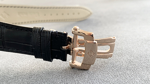 Replica Patek tourbillon moonphase black dial gold steel