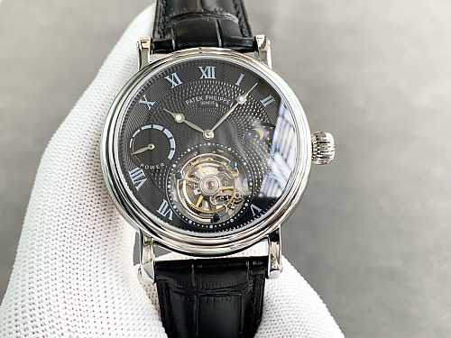 Replica Patek tourbillon moonphase black dial gold steel