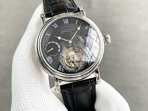 Replica Patek tourbillon moonphase black dial gold steel