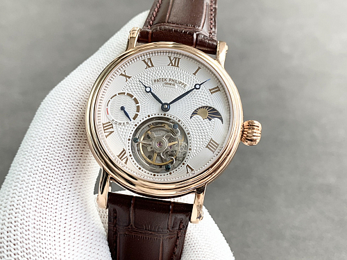 Replica Patek Philippe moonphase tourbillon white dial gold steel
