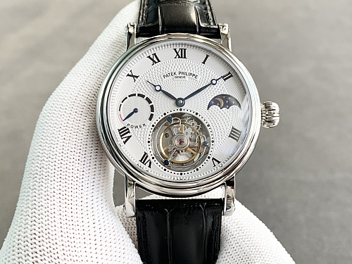 Replica Patek Philippe moonphase tourbillon white dial gold steel