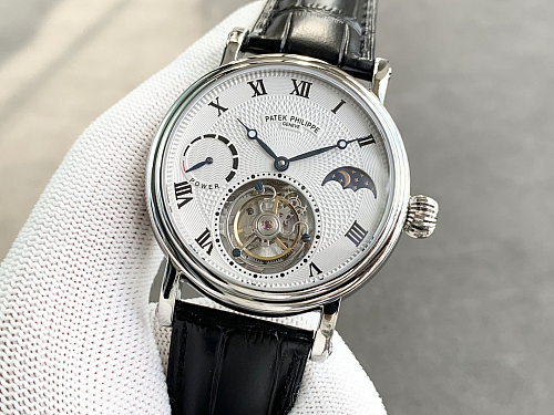 Replica Patek Philippe moonphase tourbillon white dial gold steel