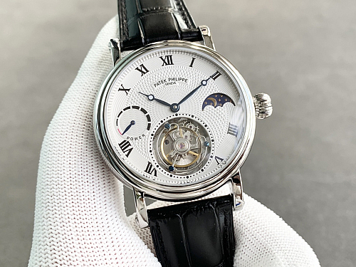 Replica Patek Philippe moonphase tourbillon white dial gold steel